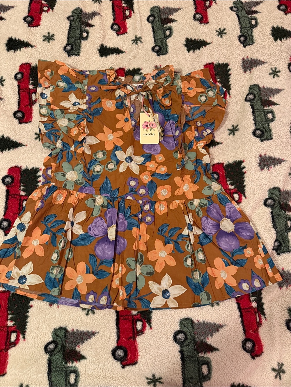 Entro Floral Ruffle Blouse in Rust